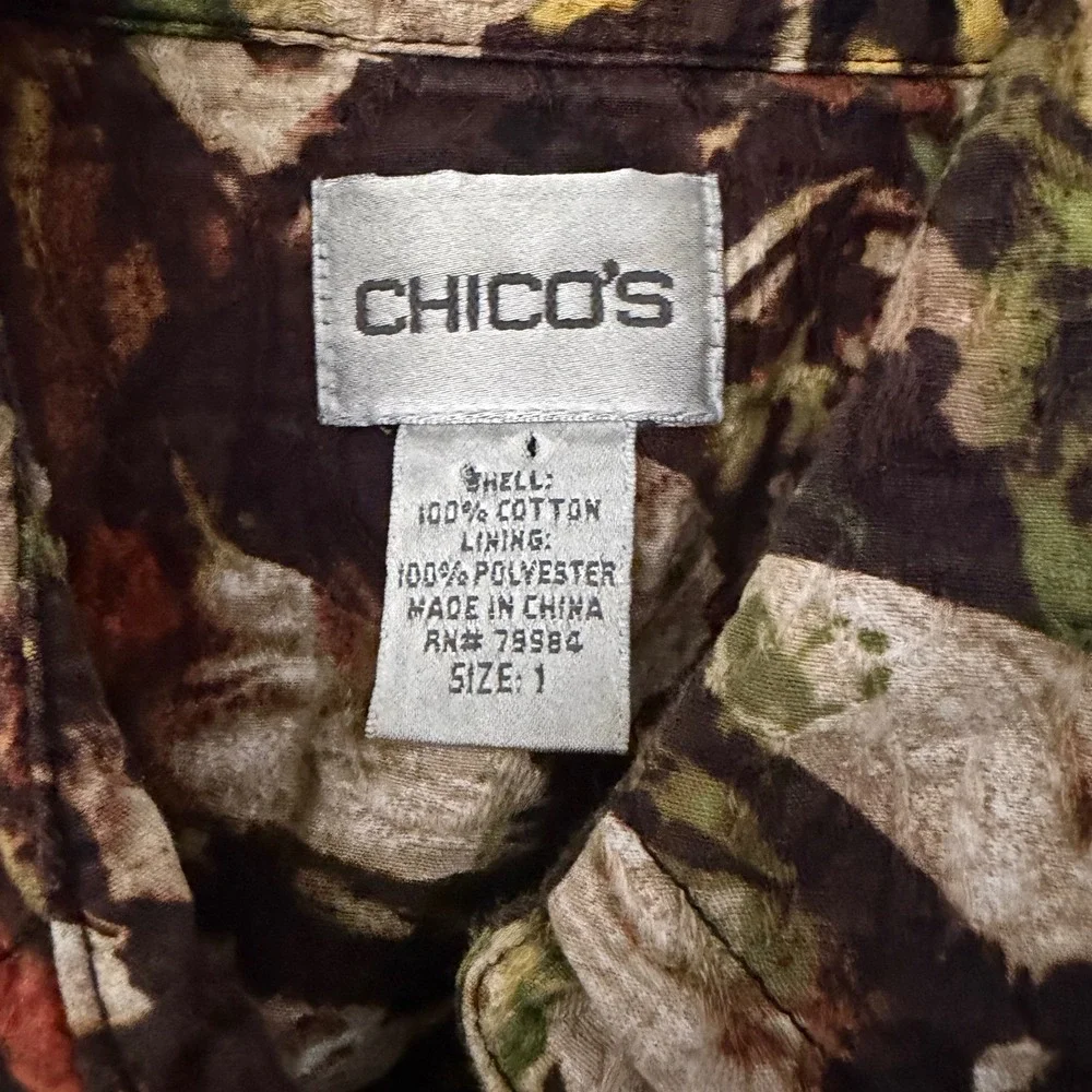 Chicos Floral Jacket Women Medium Brown Textured Botanical Art To Wear Lagenlook